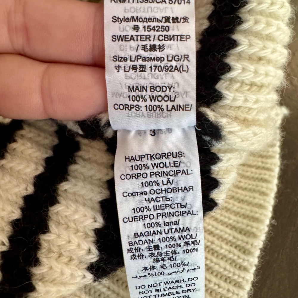Tory Burch Striped 100% Wool Open Collar Sweater Collared Women's Size L - Picture 9 of 10
